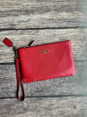 NWT Coach Red Leather Wristlet Clutch